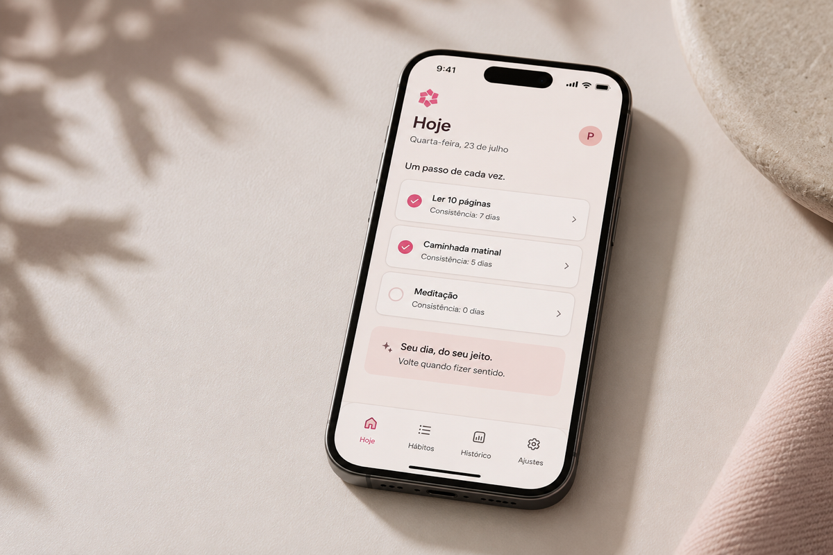 Aplicativo Petal aberto em um iPhone, mostrando os hábitos do dia